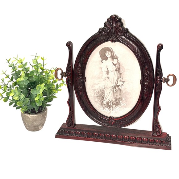 British Registered Other - Vintage Ornate Oval Swivel Faux Wood Tilt Picture Frame 5" x 7" BRITISH~MCM